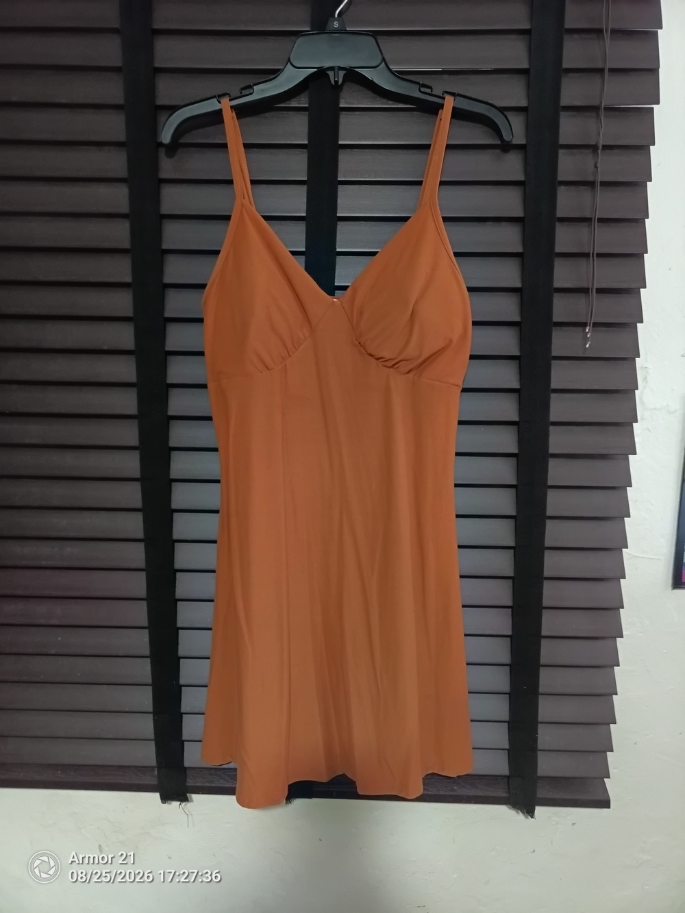 Spaghetti Strap Mini Slip Dress in Rust